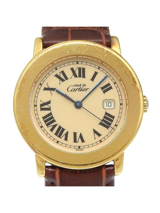 Cartier Must Rondo Gold Plated Leather Quartz Analog Display Ivory Dial Watch main image 5